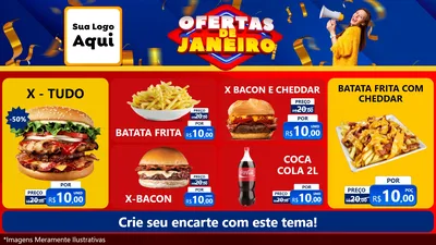 Modelo de TV para TV Horizontal com o tema Ofertas de Janeiro para Hamburgueria