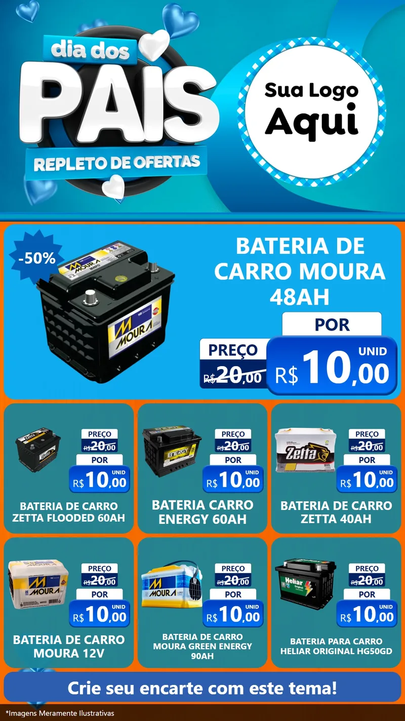 Modelo de Rede Social para Stories com o tema Dia Dos Pais Repleto de Ofertas para Baterias Elétricas