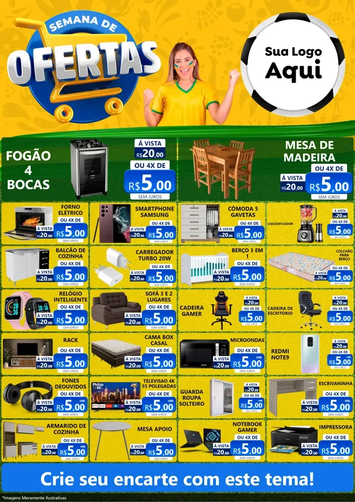 Modelo de Encarte para Encarte A4 Vertical com o tema Semana de Ofertas - Copa para Móveis e Eletro