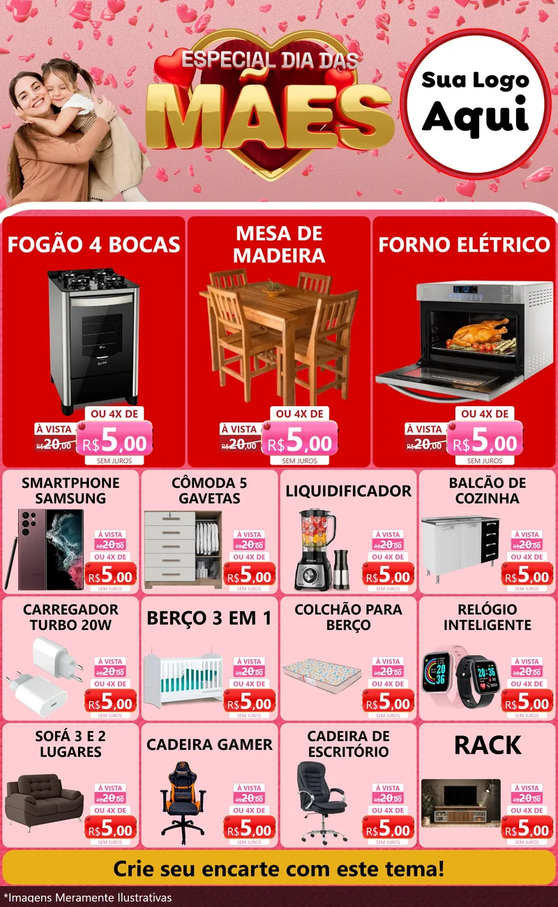 Modelo de Encarte para Encarte Grande com o tema Especial Dia Das Mães para Móveis e Eletro
