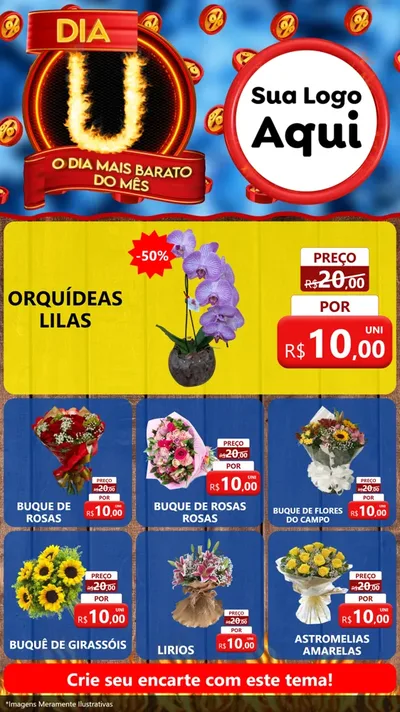 Modelo de Rede Social para Stories com o tema Dia U - O Dia Mais Barato Do Mês para Floricultura e jardim