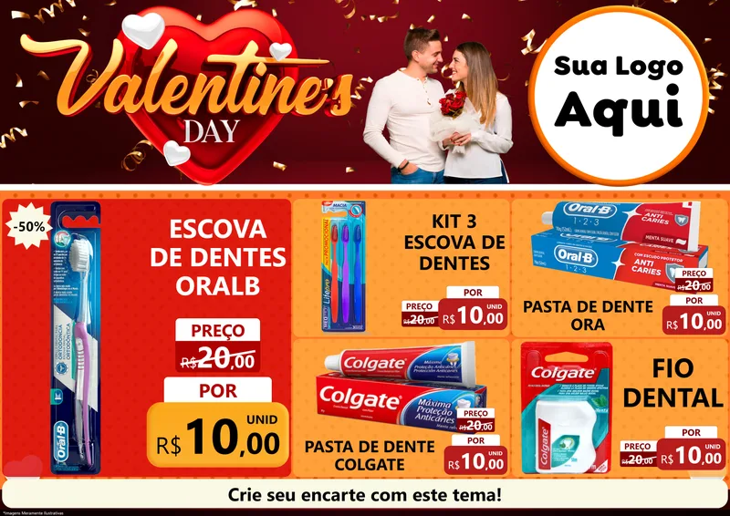 Modelo de Encarte para Encarte A4 Horizontal com o tema Valentine's Day para Higiene Pessoal