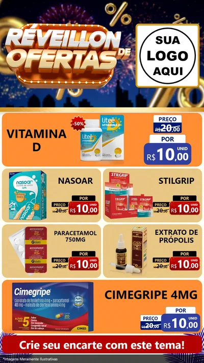 Modelo de TV para TV Vertical com o tema Réveillon de Ofertas para Farmácia