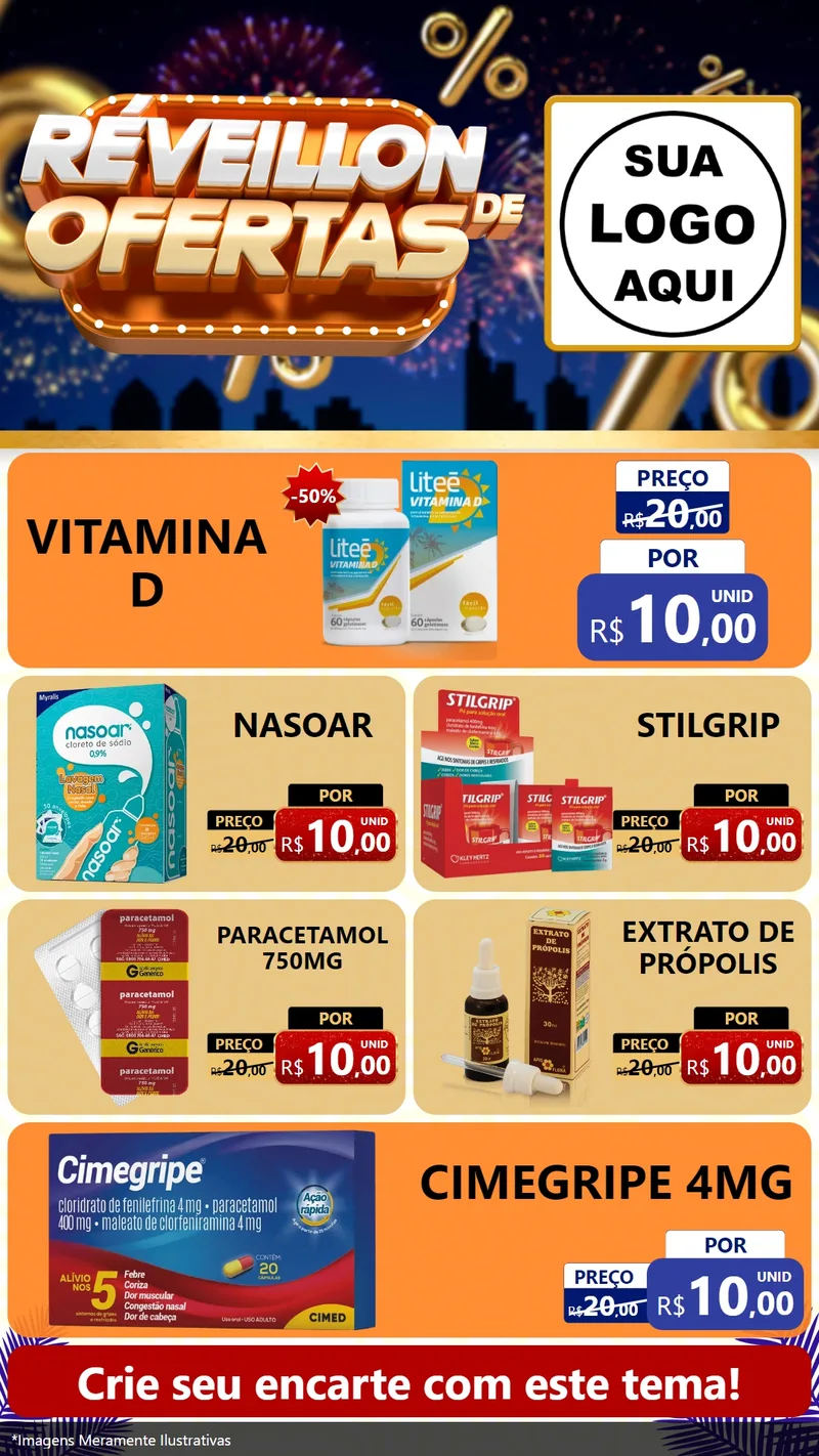 Modelo de TV para TV Vertical com o tema Réveillon de Ofertas para Farmácia