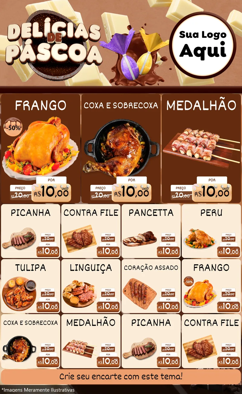 Modelo de Encarte para Encarte Grande com o tema Delícias de Páscoa para Assados