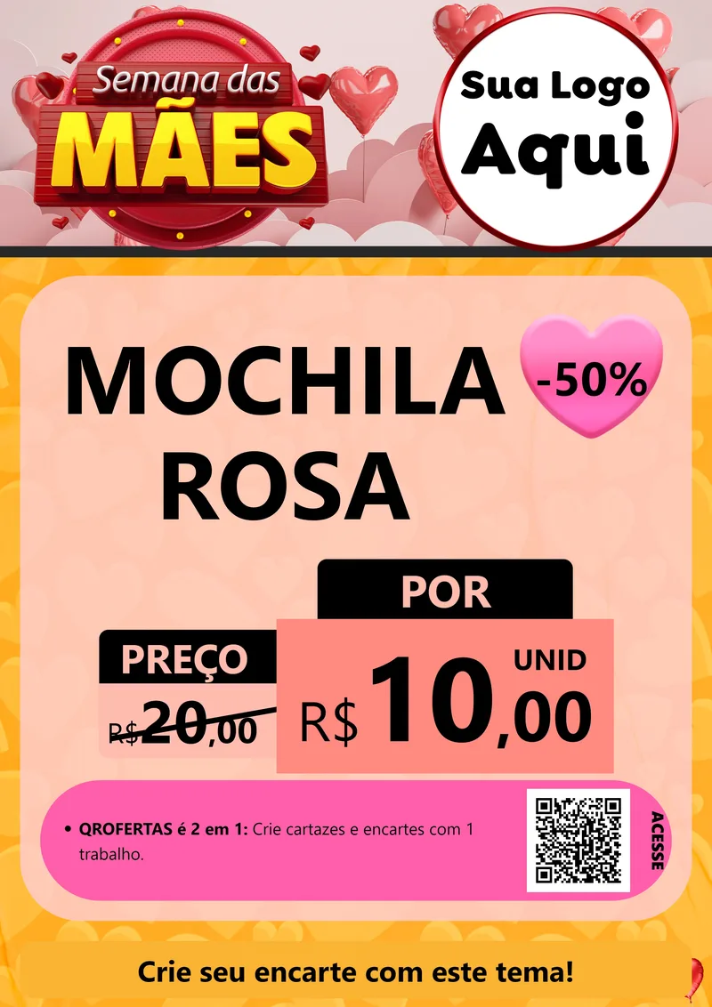 Modelo de Cartaz para Cartaz A4 Vertical com o tema Semana das Mães para Papelaria