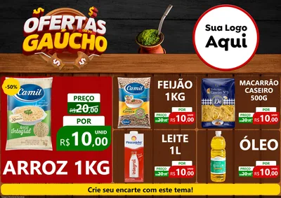 Modelo de Encarte para Encarte A4 Horizontal com o tema Ofertas Dia do Gaúcho para Supermercado