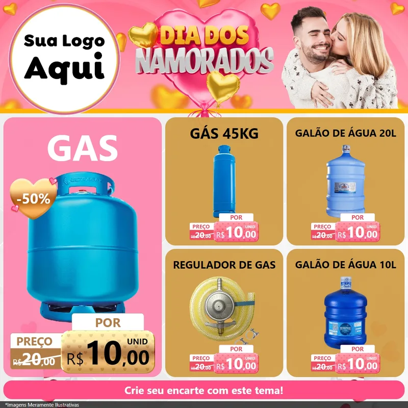 Modelo de Rede Social para Feed Facebook com o tema Dia dos Namorados para Água e gás
