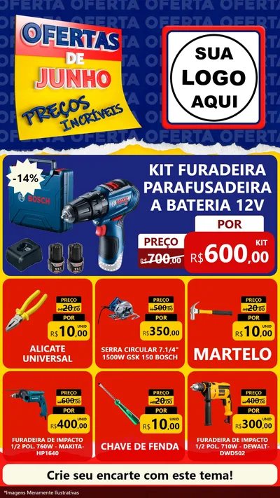 Modelo de Rede Social para Stories com o tema Ofertas de Junho - Preços Incríveis para Maquinas e Ferramentas