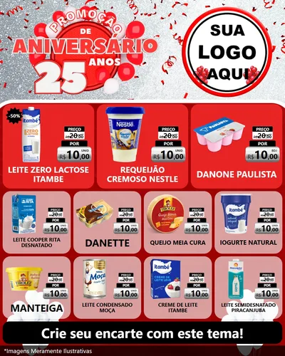 Modelo de Rede Social para Feed Instagram com o tema Promoção de Aniversário - 25Anos para Frios e Laticínios