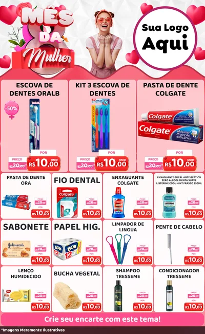 Modelo de Encarte para Encarte Grande com o tema Mês da Mulher para Higiene Pessoal