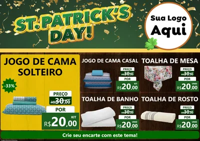 Modelo de Encarte para Encarte A4 Horizontal com o tema St Patriks Day para Cama, Mesa e Banho
