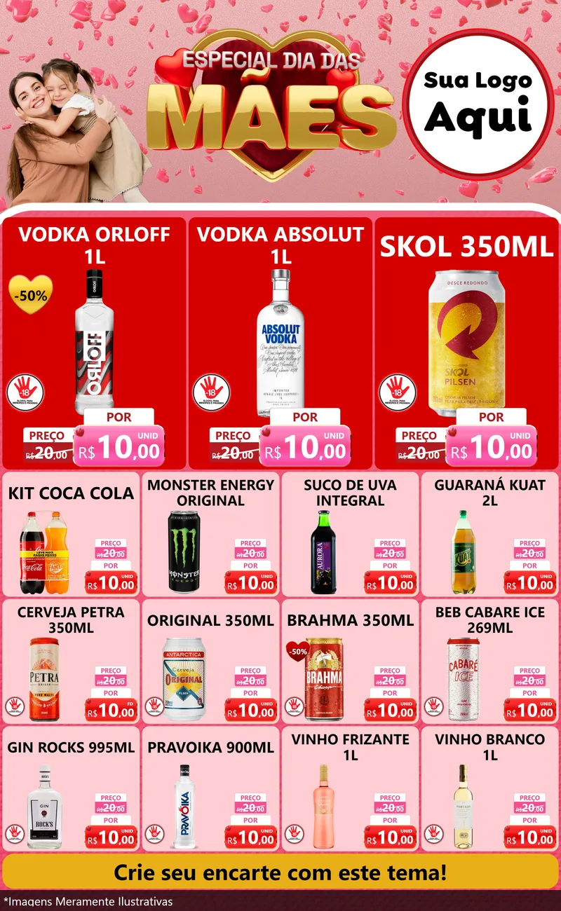Modelo de Encarte para Encarte Grande com o tema Especial Dia Das Mães para Distribuidora de bebidas