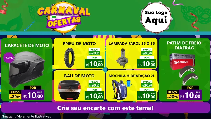 Modelo de TV para TV Horizontal com o tema Carnaval de Ofertas para Moto peças