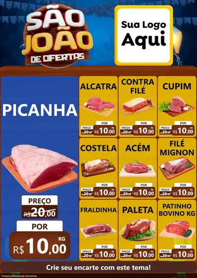 Modelo de Encarte para Encarte A4 Vertical com o tema São João Ofertas Imbatíveis! - Junina para Açougue