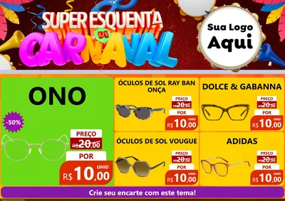 Modelo de Encarte para Encarte A4 Horizontal com o tema Super Esquenta de Carnaval para Óticas