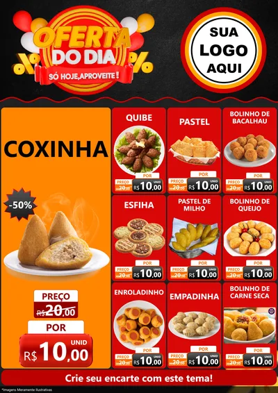 Modelo de Encarte para Encarte A4 Vertical com o tema Oferta do Dia - Só hoje, Aproveite! para Salgadaria