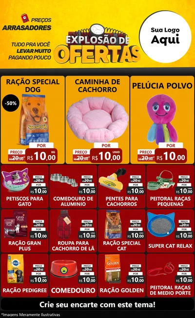 Modelo de Encarte para Encarte Grande com o tema Explosão de Ofertas para Pet Shop