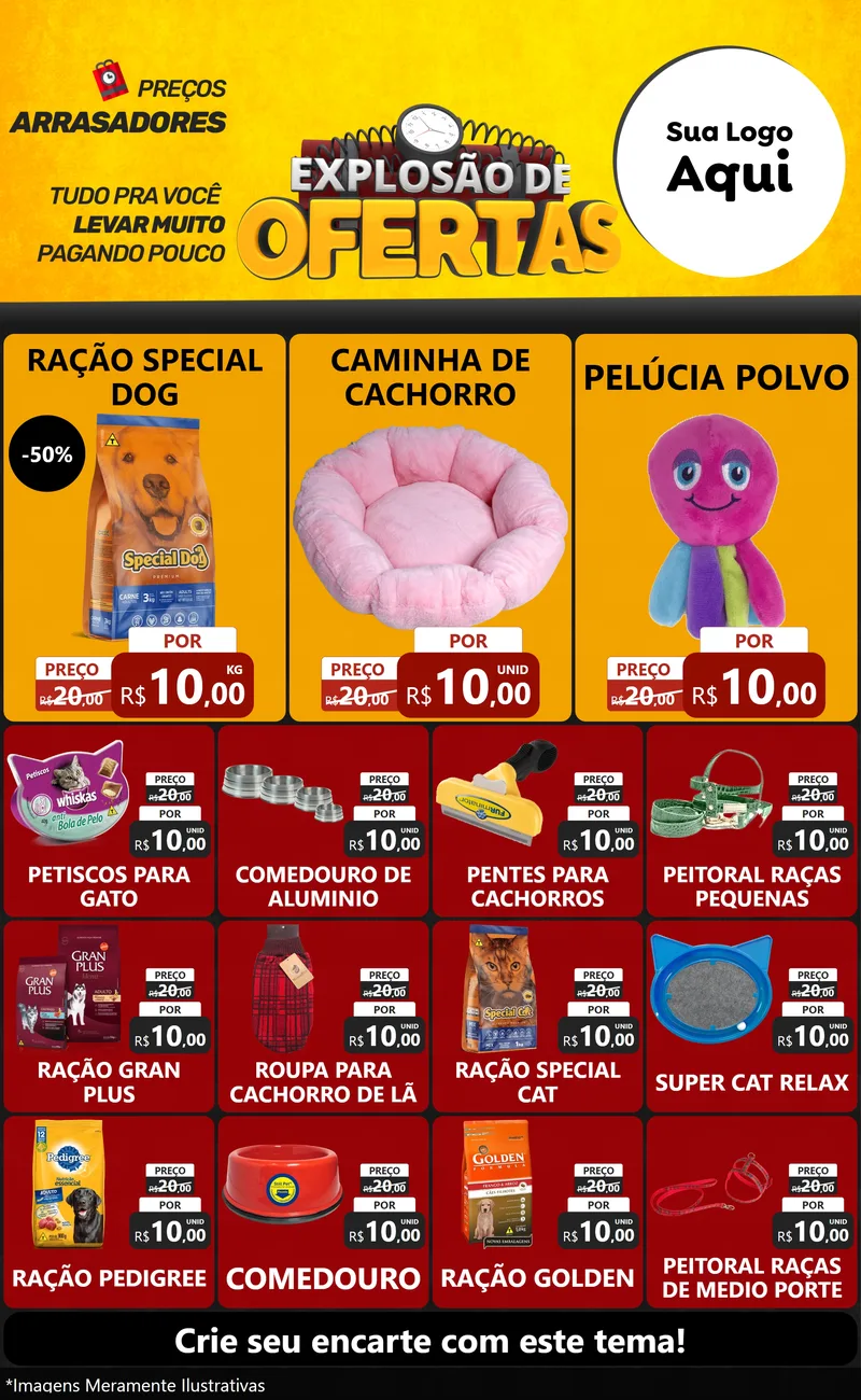 Modelo de Encarte para Encarte Grande com o tema Explosão de Ofertas para Pet Shop