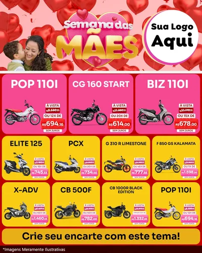 Modelo de Rede Social para Feed Instagram com o tema Semana Das Mães para Concessionaria de Motos