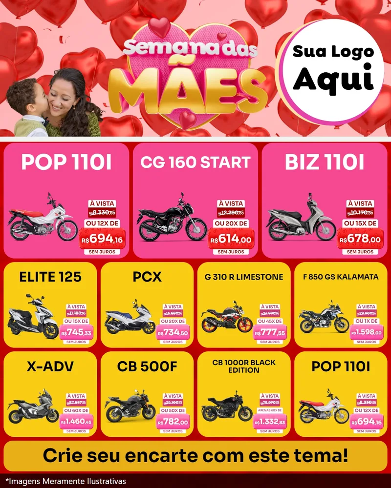 Modelo de Rede Social para Feed Instagram com o tema Semana Das Mães para Concessionaria de Motos