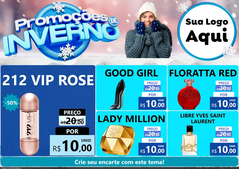 Modelo de Encarte para Encarte A4 Horizontal com o tema Promoções de Inverno para Perfumes