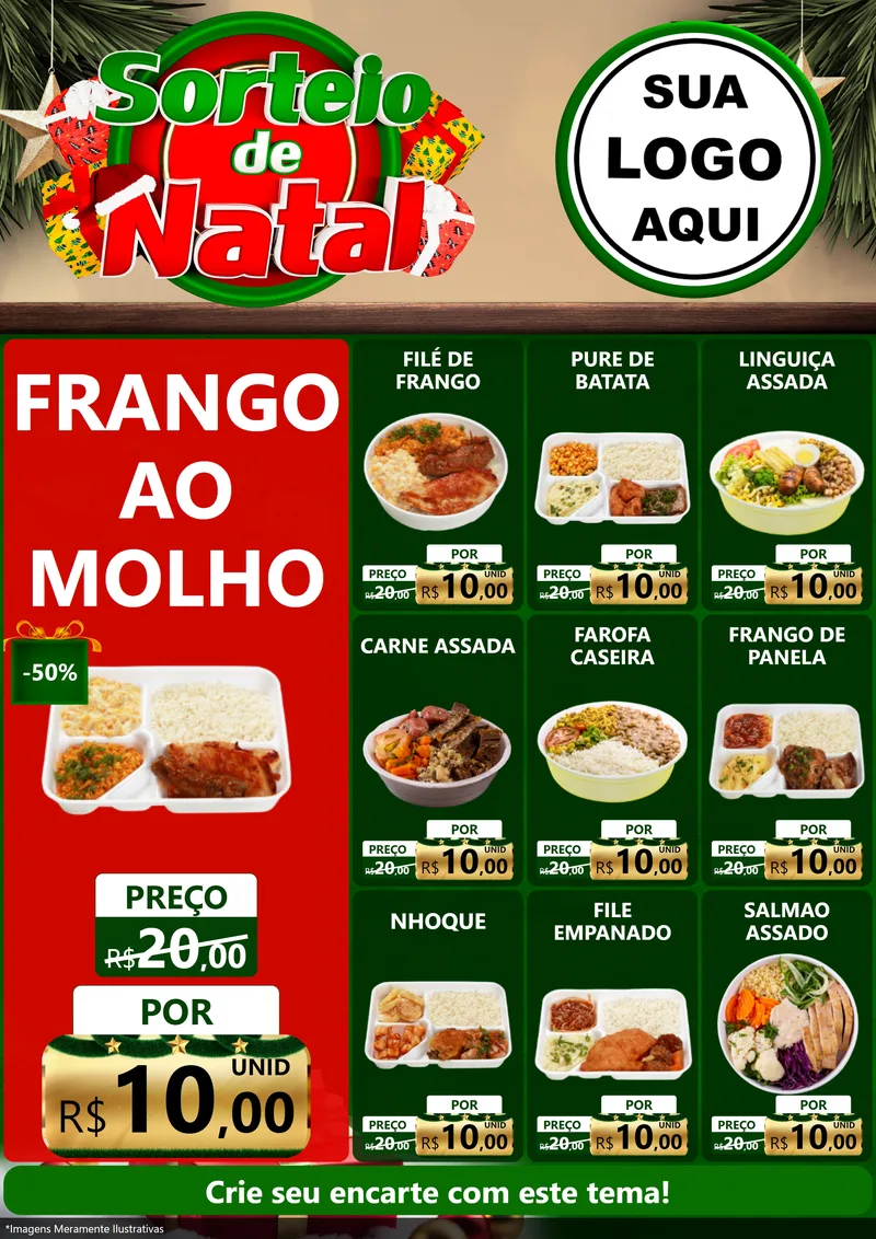 Modelo de Encarte para Encarte A4 Vertical com o tema Sorteio de Natal para Restaurante