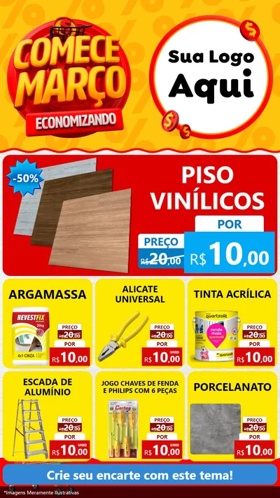 Modelo de Rede Social para Stories com o tema Comece Março Economizando para Material para Construção