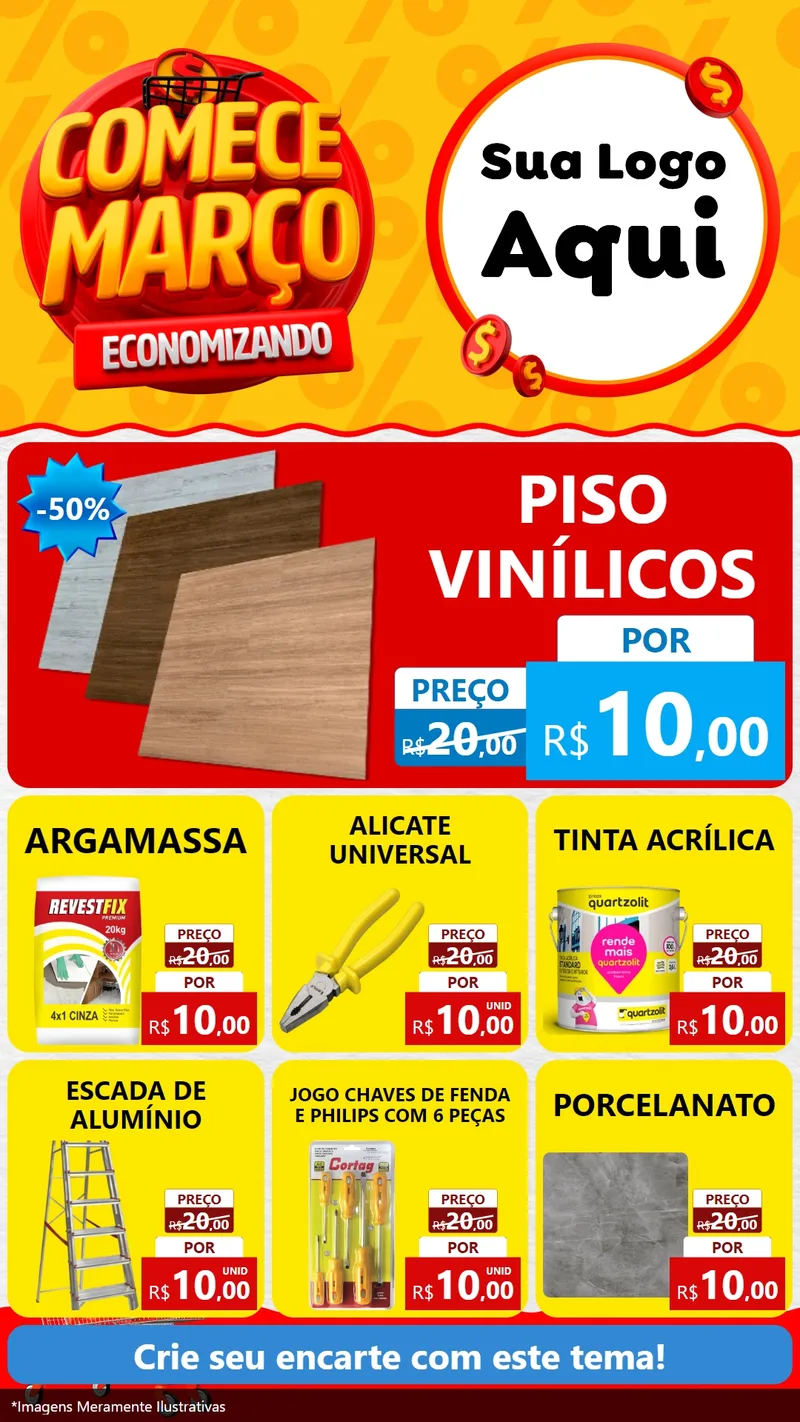 Modelo de Rede Social para Stories com o tema Comece Março Economizando para Material para Construção