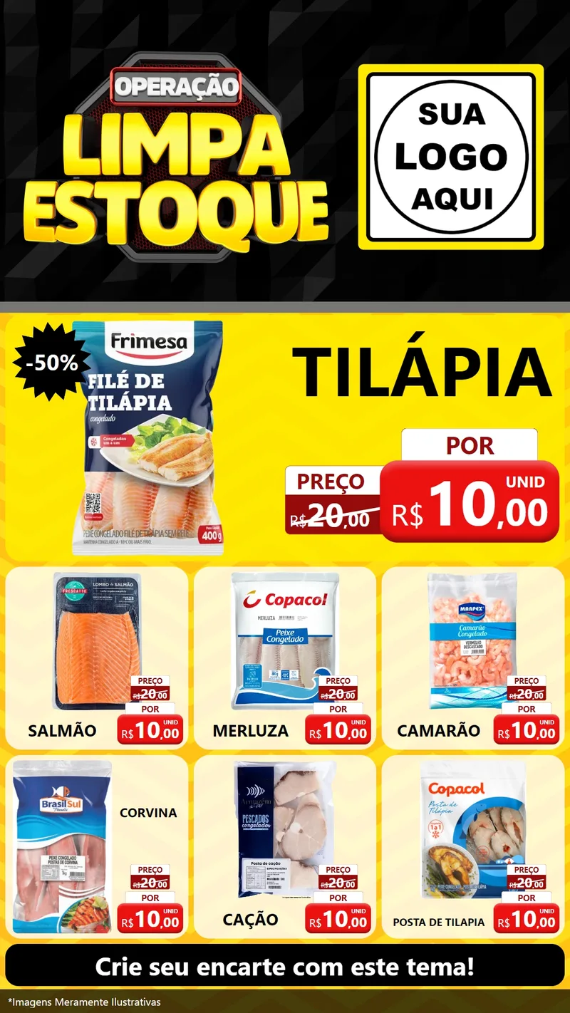 Modelo de Rede Social para Stories com o tema Operação Limpa Estoque para Peixaria