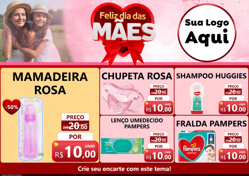 Modelo de Encarte para Encarte A4 Horizontal com o tema Feliz Dia Das Mães para Bebês
