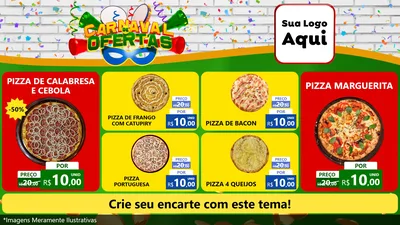 Modelo de TV para TV Horizontal com o tema Carnaval de Ofertas para Pizzaria