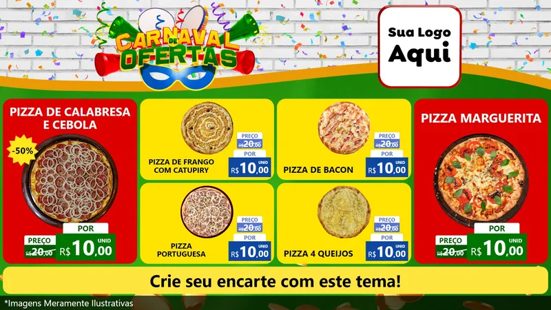 Modelo de TV para TV Horizontal com o tema Carnaval de Ofertas para Pizzaria