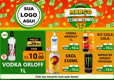 Modelo de Encarte para Encarte A4 Horizontal com o tema Comece Março Economizando para Distribuidora de bebidas