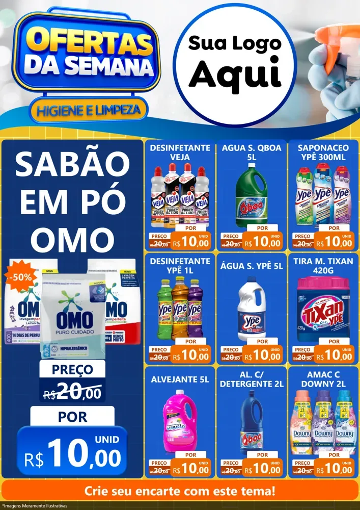 Modelo de Encarte para Encarte A4 Vertical com o tema Ofertas da Semana - Higiene e Limpeza para Produtos de Limpeza