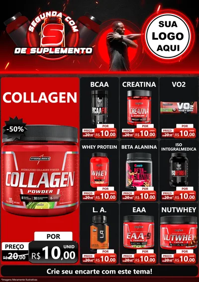Modelo de Encarte para Encarte A4 Vertical com o tema Segunda com S de Suplemento para Suplementos alimentares