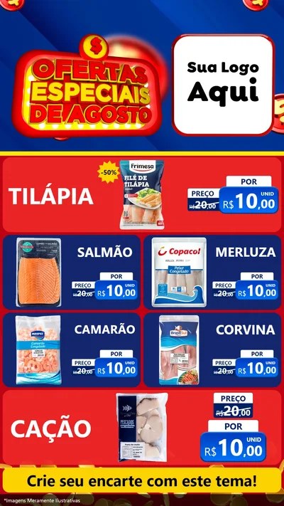 Modelo de TV para TV Vertical com o tema Ofertas Especiais de Agosto para Peixaria