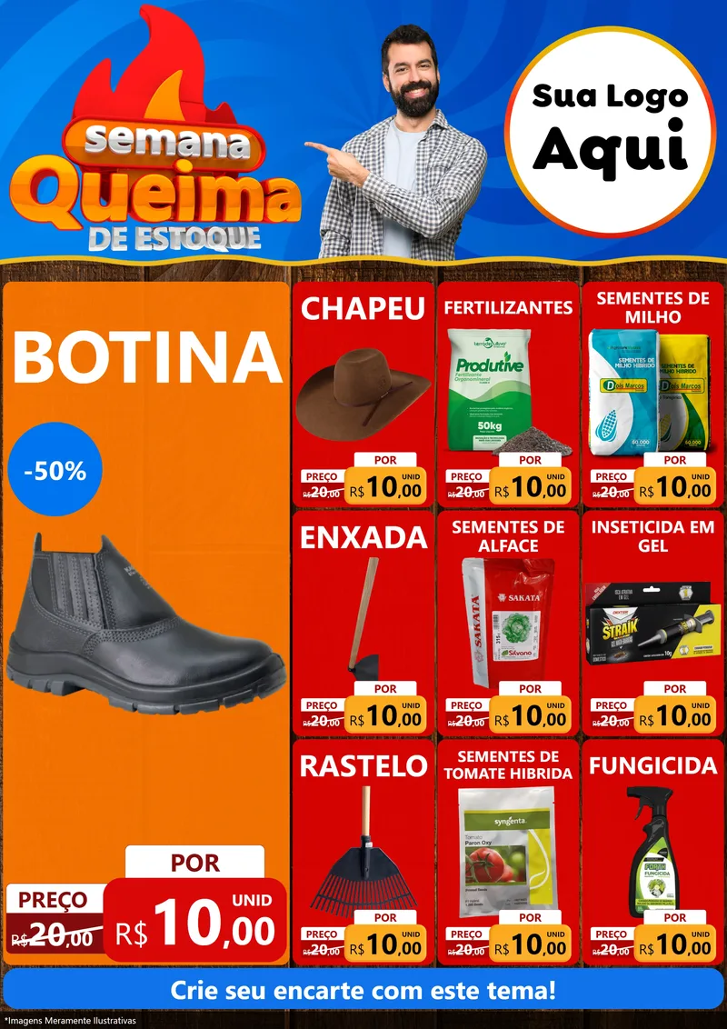 Modelo de Encarte para Encarte A4 Vertical com o tema Semana Queima de Estoque para Agropecuária