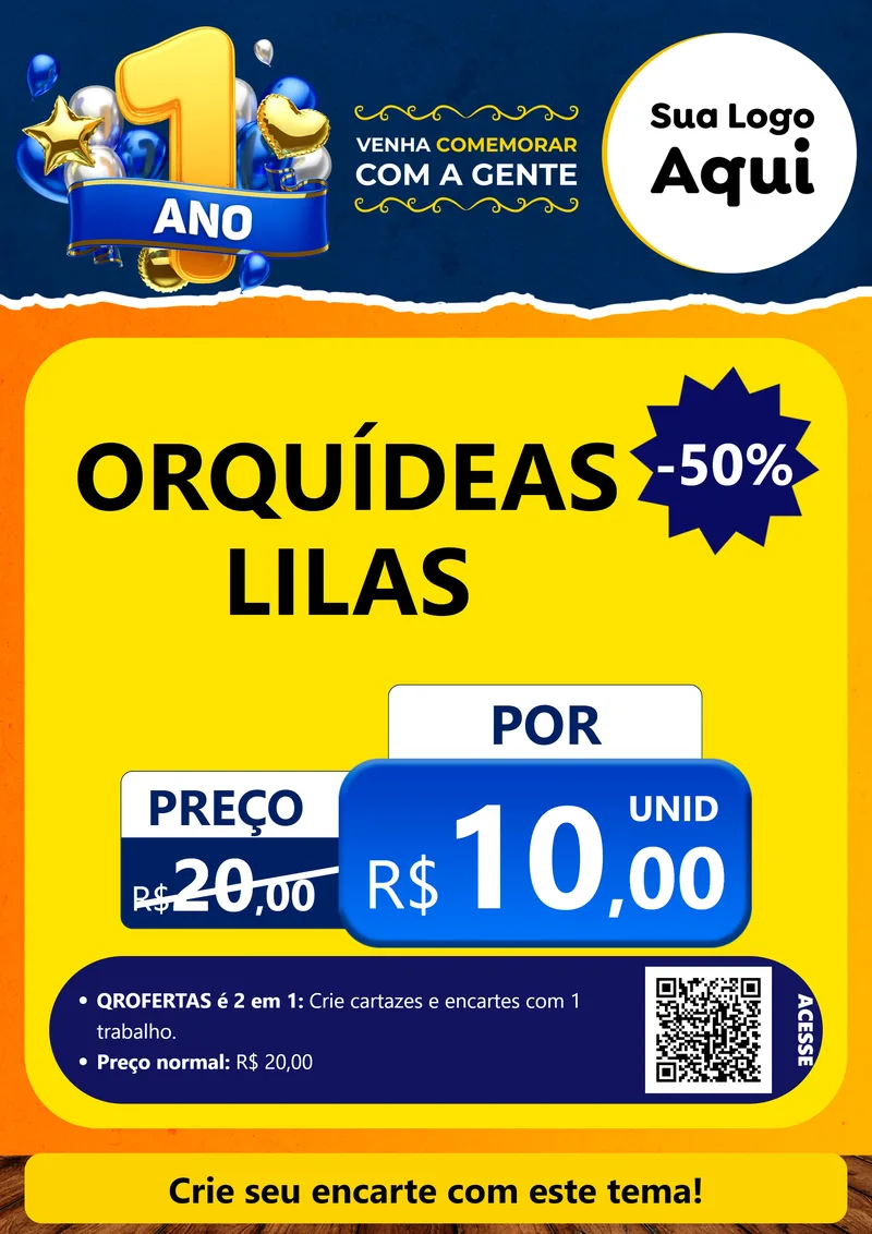 Modelo de Cartaz para Cartaz A4 Vertical com o tema Um Ano de Aniversário para Floricultura e jardim