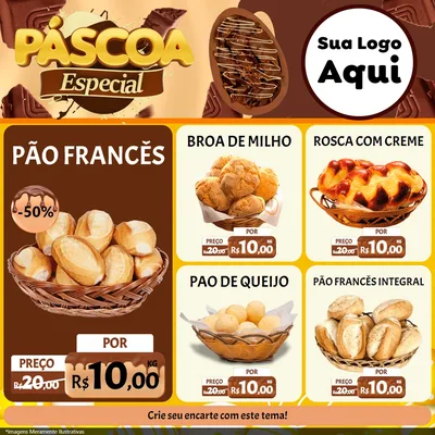 Modelo de Rede Social para Feed Facebook com o tema Páscoa Especial para Padaria