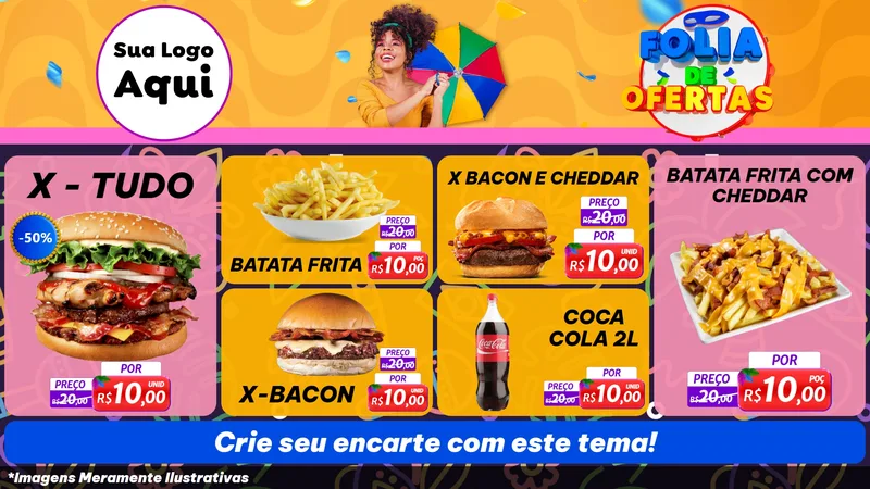 Modelo de TV para TV Horizontal com o tema Folia de Ofertas para Hamburgueria