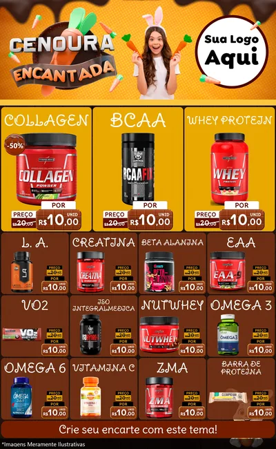 Modelo de Encarte para Encarte Grande com o tema Cenoura Encantada - Páscoa para Suplementos alimentares