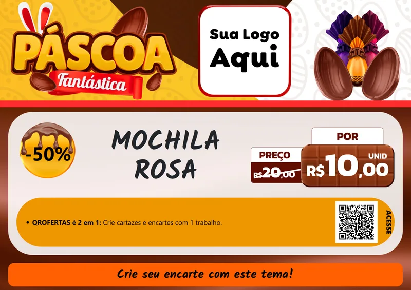 Modelo de Cartaz para Cartaz A4 Horizontal com o tema Páscoa Fantástica para Papelaria