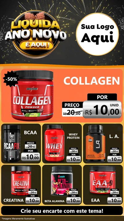 Modelo de Rede Social para Stories com o tema Liquida Ano Novo É Aqui! para Suplementos alimentares