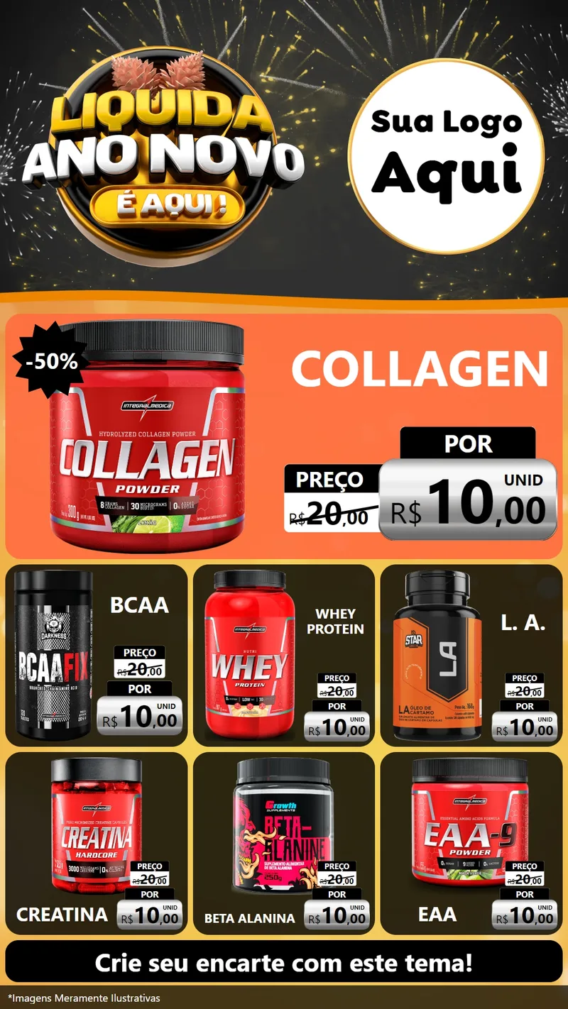Modelo de Rede Social para Stories com o tema Liquida Ano Novo É Aqui! para Suplementos alimentares