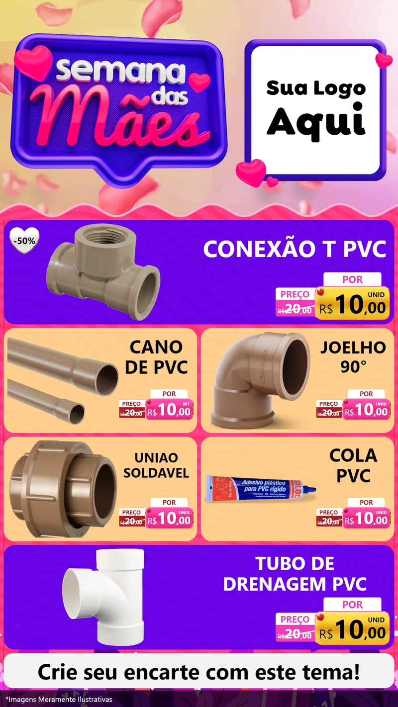 Modelo de TV para TV Vertical com o tema Semana das Mães para Tubos e conexões