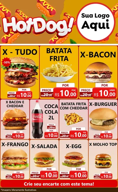 Modelo de Encarte para Encarte Grande com o tema Hot Dog para Hamburgueria