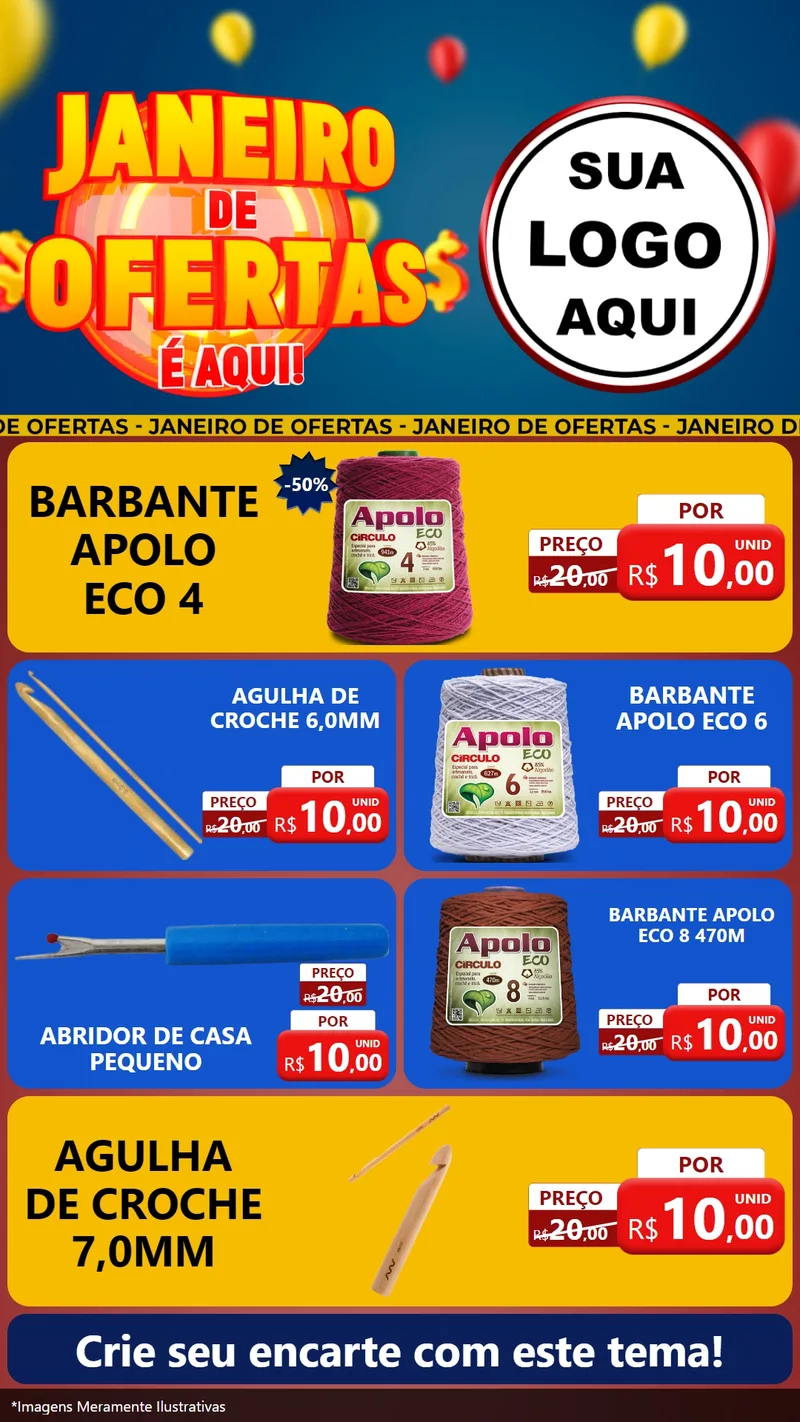 Modelo de TV para TV Vertical com o tema Janeiro de Ofertas É Aqui! para Armarinho e Aviamentos