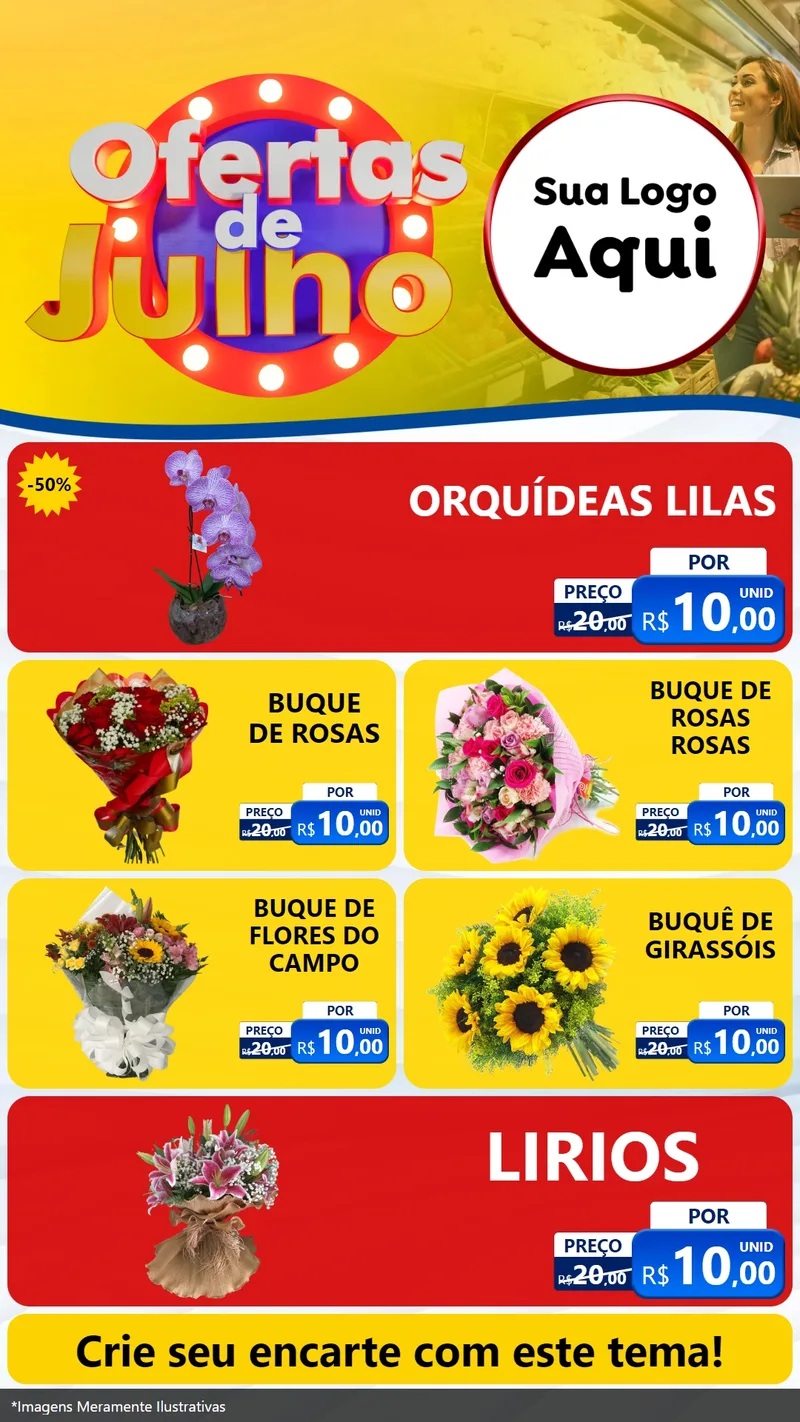 Modelo de TV para TV Vertical com o tema Ofertas de Julho para Floricultura e jardim