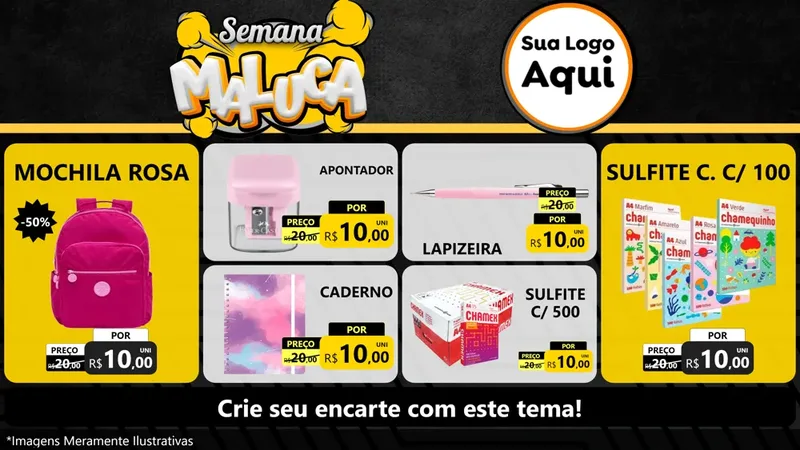 Modelo de TV para TV Horizontal com o tema Semana Maluca para Papelaria